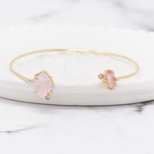 18K GOld Rose Quartz Cuff Bracelet